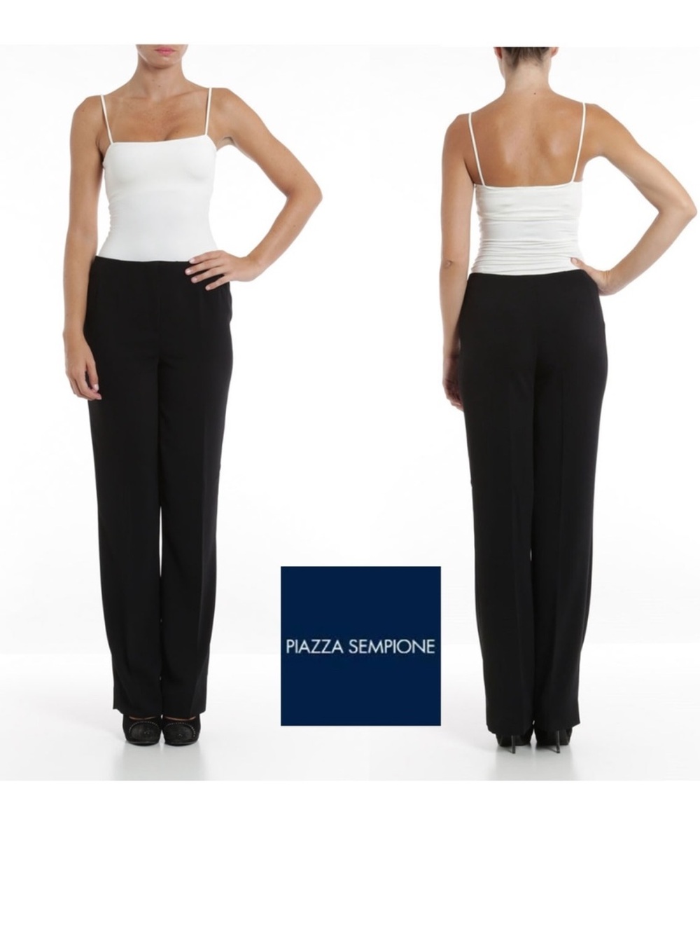 PIAZZA SEMPIONE women’s Italian luxury black techno Wool Stretch trousers sz 46